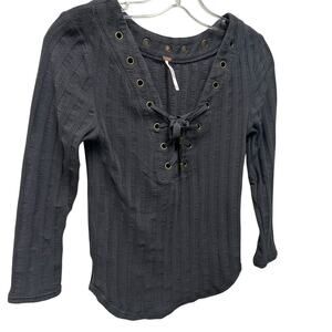 Free People Black Lace-Up‎ Peasant Top Boho Corset Blouse Small Fairy Grunge Emo